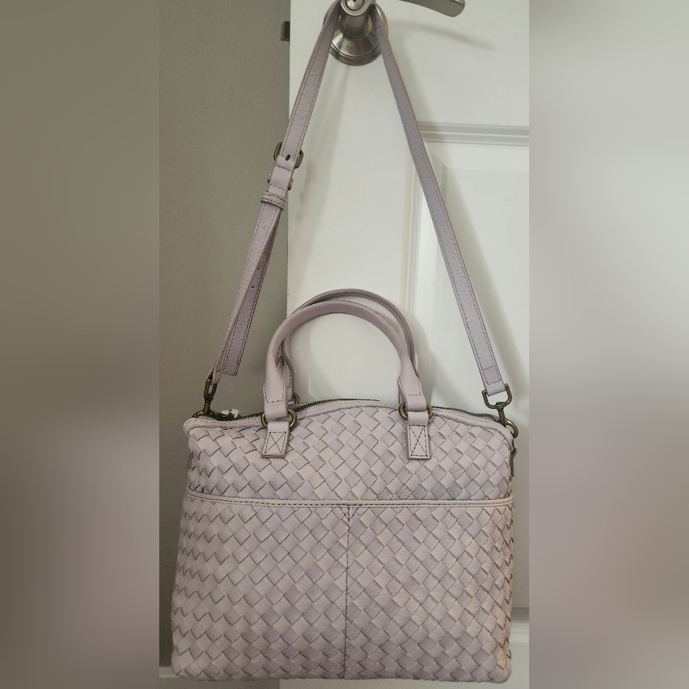 American Leather Co. Carrie Woven Leather Dome Satchel in Lilac; Brand-New